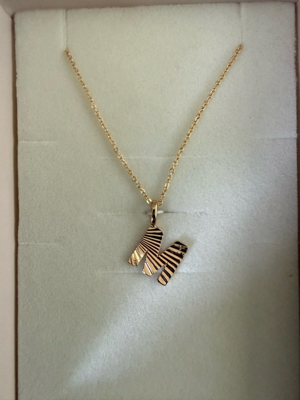Gold 'M' Initial Necklace with Striped Detail